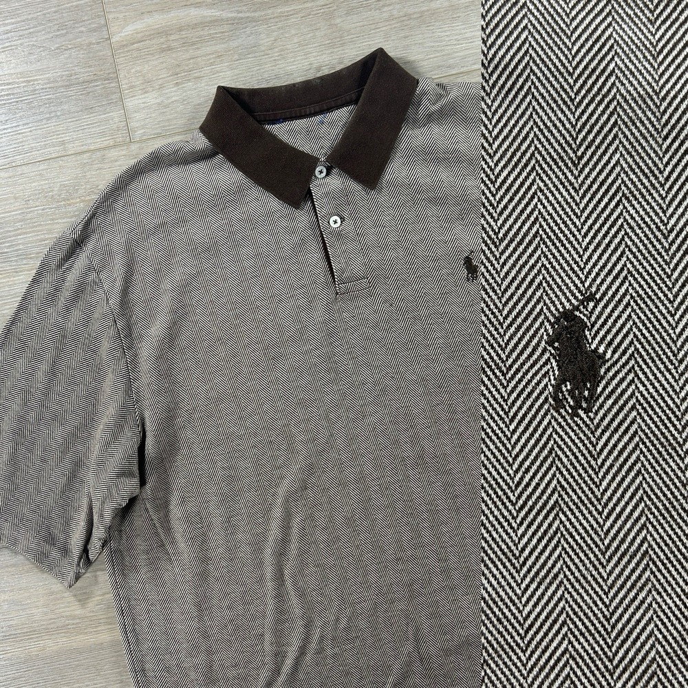 Polo Golf Ralph Lauren Polo Shirt Mens XL‎ Brown Herringbone Alpaca Knit Soft
